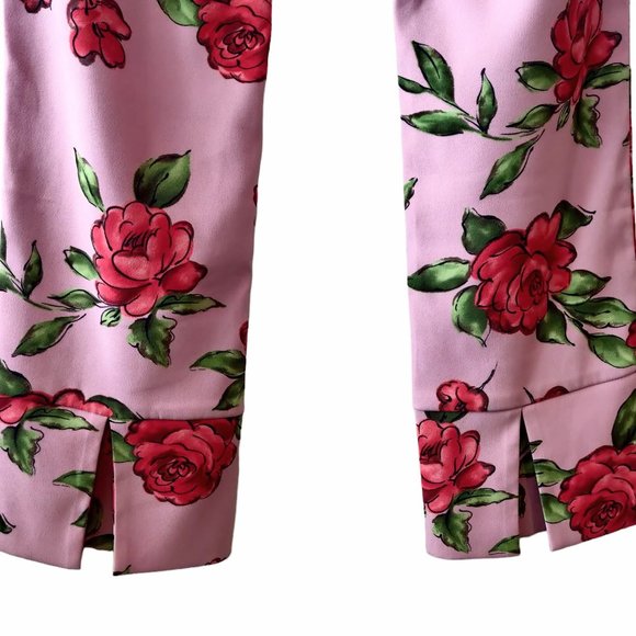 Jesus Diamante Womens Pink Allover Red Roses Back Slit Cuff Straight Pants XS - Picture 5 of 11
